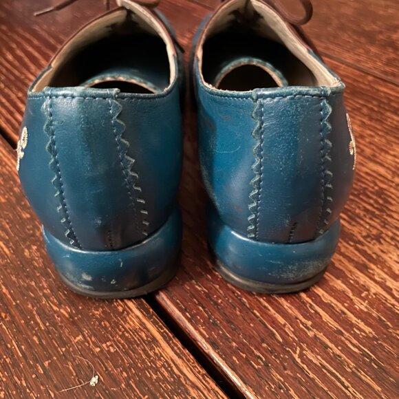 RARE Fluevog Erika Loafers Lace Up Brown Blue Selling as-is CUTE Retro Size 7 - Picture 12 of 13